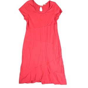 Soft Surroundings M Coral Pink Cotton Slub Knit Dress Keyhole Summer Vacaton Mid